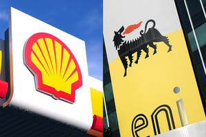 Montage Shell/Eni © CARL COURT and MARCO BERTORELLO / AFP)