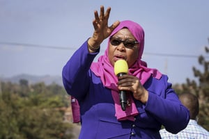 La vice-présidente de Tanzanie, Samia Suluhu Hassan, le 16 mars 2021. © AP/SIPA
