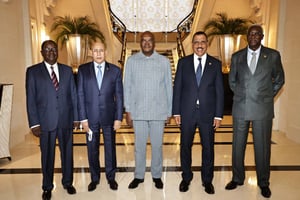 Les chefs d’Etat du G5 Sahel, le 17 mai à l’hôtel The Peninsula Paris. © PREFASO