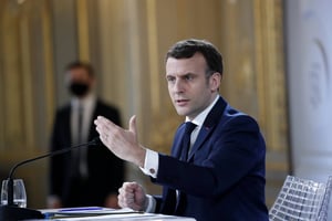 Le président français Emmanuel Macron le 16 février 2021 à Paris. © Francois Mori/AP/SIPA