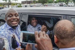 Laurent Gbagbo, à son arrivée à l’aéroport d’Abidjan, le 17 juin 2021. © Leo Correa/AP/SIPA