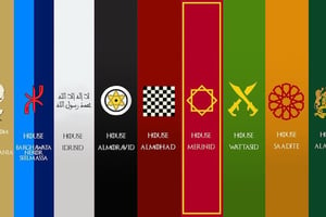 Montage présentant les armoiries des différentes dynasties qui ont régné sur le Maroc, à la manière de Game of Thrones. © DR