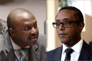 Albert Shingiro, ministre des Affaires étrangères du Burundi (g.), et son homologue rwandais, Vincent Biruta.