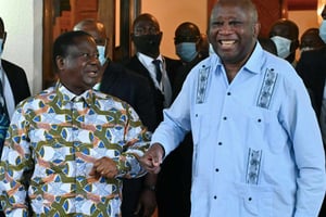 Laurent Gbagbo rend visite, samedi 10 juillet 2021, à son ancien rival Henri Konan Bédié. © AFP
