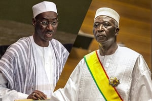 Moctar Ouane (à g.) et Bah N’Daw, respectivement Premier ministre et président de la transition malienne, de septembre 2020 à mai 2021. © Frank Franklin II/AP/SIPA /AP/SIPA