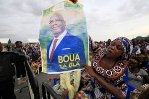 Partisans d’Ibrahim Boubacar Keïta, à Bamako, le 10 août 2018, durant l’entre-deux-tours de la présidentielle. © Legnan Koula/EPA/MAXPPP