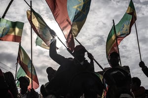 Rassemblement de soutien aux forces armées éthiopiennes à Addis-Abeba, le 8 août 2021. © AMANUEL SILESHI/AFP