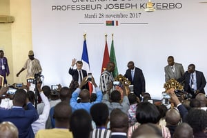 Discours d’Emmanuel Macron prononcé le 28 novembre 2017 à Ouagadougou face à une assemblée d’étudiants de l’Université Joseph Ki-Zerbo. © Erwan Rogard/IP3/MAXPPP