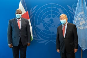 Faustin Archange Touadéra et António Guterres, le 22 septembre à New York. © Eskinder Debebe/UN Photo