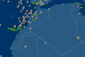 Capture d’écran. Avions circulant au-dessus du Maroc et de l’Algérie, le 27 septembre 2021 à 10:15 CET. © www.flightaware.com