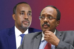Le Premier ministre Mohamed Hussein Roble à gauche et le président Farmajo à droite. © Montage JA : Somalian Presidency/Anadolu Agency/AFP ; SADAQ MOHAMED/Anadolu Agency/AFP