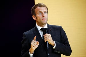 Emmanuel Macron, à la conférence « Inno Generation », le 7 octobre 2021. © BENOIT TESSIER/AFP