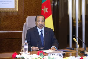 Paul Biya le 10 août 2020 au Palais de l’unité, à Yaoundé © MABOUP