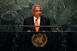 Jose Maria Pereira Neves, ici en 2015 à la tribune de l’ONU, a été élu président du Cap Vert ce dimanche 17 octobre 2021. © REUTERS/Mike Segar
