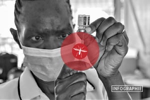 L’OMS a donné son feu vert pour le vaccin antipaludéen « Mosquirix » de GSK. © Photomontage JA BRIAN ONGORO/AFP