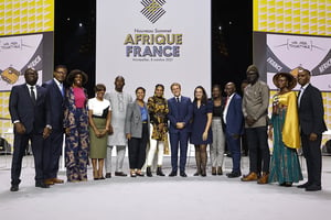 Emmanuel Macron a invité 3000 entrepreneurs, artistes ou personnalités sportives africains, le 8 octobre 2021 à Montpellier lors du sommet Afrique-France. © Ludovic MARIN / AFP