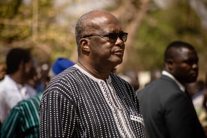 Le président du Burkina Faso, Roch Marc Christian Kaboré, venu inaugurer la statue de Thomas Sankara sur le site du Conseil de l’Entente, à Ouagadougou, le 2 mars 2019. © Sophie Garcia