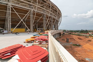 Le stade Olembe à Yaoundé, au Cameroun, le 8 août 2021. © DANIEL BELOUMOU OLOMO/AFP