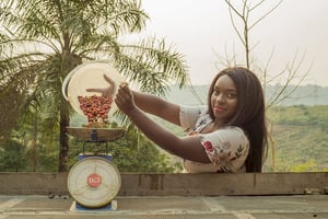 Tisya Mukuna, caféicultrice à Mont-Ngafula (commune de Kinshasa) et fondatrice de la société La Boîte, qui commercialise ses variétés de café bio sous la marque La Kinoise. © Arsene Mpiana pour JA