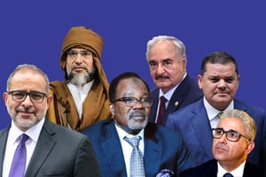 Les six têtes d’affiche de la présidentielle libyenne du 24 décembre 2021. seif el islam
khalifa haftar
abdulhamid dabaiba
aref ali nayed
bechir saleh
fathi bachagha

© Montage JA