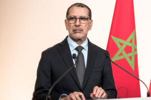 Saad Dine El Otmani, alors chef du gouvernement du Maroc, lors de la 14e Rencontre de haut niveau France-Maroc, le 19 décembre 2019 à l’hôtel de Matignon, à Paris. © NICOLAS MESSYASZ/SIPA