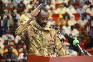 Le colonel Assimi Goïta à Bamako, le 25 septembre 2020. © Habib Kouyate/Xinhua/MAXPPP