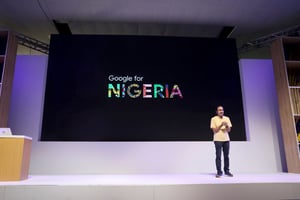 Nitin Kashyap, chef de produit Google de l’application Bolo, s’exprime sur scène lors de l’événement Google à Lagos, au Nigeria, le 24 juillet 2019. © Temilade Adelaja/Reuters