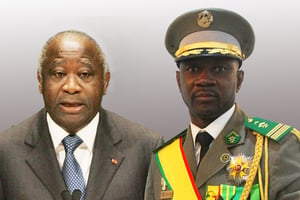 Laurent Gbagbo et Assimi Goïta. © Montage JA. : Monika Graff/UPI/ABACA; Habib Kouyate/XINHUA-REA