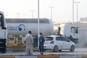 Installation de stockage du géant pétrolier Adnoc dans la capitale des Émirats arabes unis, Abou Dhabi, le 17 janvier 2022. © AFP