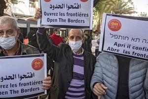 Manifestation de la Fédération nationale des agences de voyage du Maroc (FNAVM), le 26 janvier, à Rabat. © FADEL SENNA / AFP