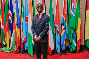 Le président du Parlement panafricain, le Camerounais Roger Nkodo Dang, à Midrand, le 1er juin 2021. © Phill Magakoe / AFP