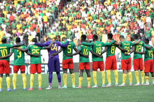 L’équipe du Cameroun au stade d’Olembé lors de la CAN 2021 © Victor Zebaze