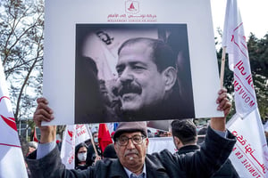 Manifestation commémorant l’assassinat en 2013 du leader de gauche Chokri Belaïd, le 6 février 2022, à Tunis. © Nicolas Fauqué