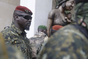 Le président de la junte guinéenne, le colonel Mamadi Doumbouya, à Conakry, le 10 septembre 2021. © Sunday Alamba/AP/SIPA
