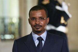 Mahamat Idriss Déby Itno, président du Conseil militaire de transition (CMT) tchadien, le 16 février 2022, à l’Élysée. © Mehdi Chebil/Hans Lucas