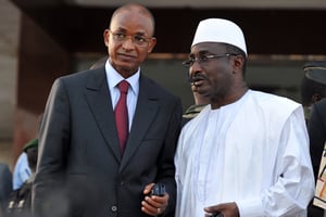 De g. à d. : Cellou Dalein Diallo, le président de l’UFDG, et Sidya Touré, celui de l’UFR. © ISSOUF SANOGO/AFP
