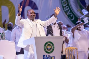 Le président Ali Bongo Ondimba, lors du 54e congrès du Parti démocratique gabonais (PDG), à Libreville, le 12 mars 2022. © Présidence du Gabon
