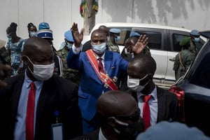 Faustin-Archange Touadéra, le 30 mars 2021, lors de son investiture pour un second mandat à la tête de la Centrafrique. © Adrienne Surprenant/AP/SIPA