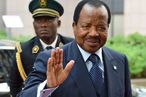 Le président du Cameroun, Paul Biya, arrive au quatrième sommet UE-Afrique à Bruxelles, le 3 avril 2014. © Stephanie Lecocq/EPA/MAXPPP