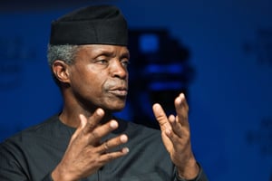 Yemi Osinbajo au Forum économique mondial à Davos, le 24 janvier 2018. Yemi Osinbajo, Vice-President of Nigeria capture during the Session: Stabilizing the Mediterranean at the Annual Meeting 2018 of the World Economic Forum in Davos, January 24, 2018.
© WEF/NEWSCOM/SIPA