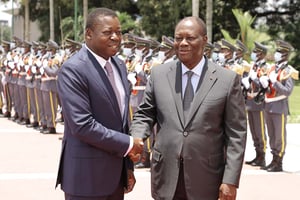 Faure Essozimna Gnassingbé et Alassane Ouattara, le 14 avril à Abidjan. © Twitter / Alassane Ouattara.