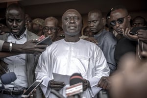 Idrissa Seck, lors d’une déclaration à la presse, après l’annonce des résultats de la présidentielle, en 2019. © Pierre Vanneste/AFP