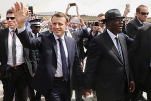 Les présidents français Emmanuel Macron et ivoirien Alassane Ouattara, le 22 décembre 2019, à Bouaké. © LUDOVIC MARIN/AFP