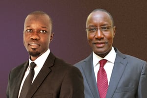 Ousmane Sonko et Mamour Diallo. © Montage JA : Youri Lenquette pour JA ; DR.