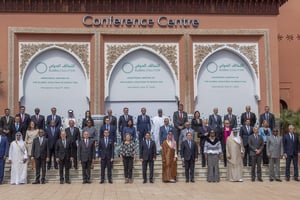 Les ministres présents au sommet de la Coalition mondiale contre Daech, à Marrakech, le 11 mai 2022. © Jalal Morchidi/EPA/MAXPPP