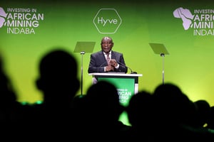 Le président sud-africain Cyril Ramaphosa à la conférence African Mining Indaba 2022 au Cap, le 10 mai 2022. © Shelley Christians / Reuters