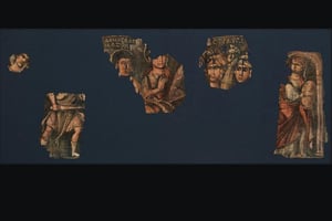 Cinq fragments de lin peints représentant une scène du Livre de l’Exode, daté entre 250 et 450 avant JC, évalué à 1,6 millions de dollars. © Handout / Supreme Court of the State of New York / AFP