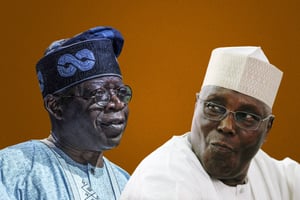 Bola Tinubu (à g.), candidat de l’APC (le parti au pouvoir), et Atiku Abubakar, candidat du PDP. © Stefan Heunis / AFP – Afolabi Sotunde/REUTERS – Montage JA