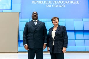 La directrice générale Kristalina Georgieva rencontre le président de la RDC Félix Tshisekedi au FMI à Washington, le 2 mars 2020. © Joshua Roberts /IMF-FMI