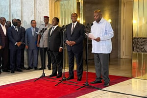 Henri Konan Bédié, Alassane Ouattara et Laurent Gbagbo, le 14 juillet 2022. © DR / Aïssatou Diallo